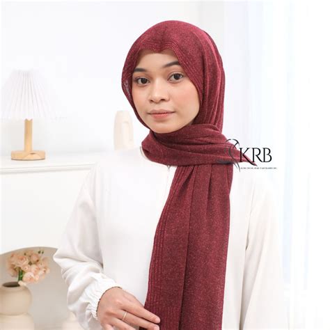 Merah Krb Pashmina Gliter Knit Red Red Chili Maroon Premium