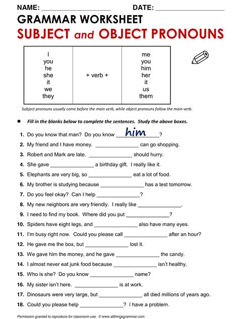 Esl Subject And Object Pronouns