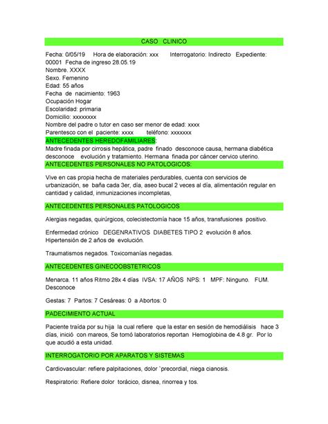 CASO Clinico DMT2 2266 CASO CLINICO Fecha 0 05 19 Hora De