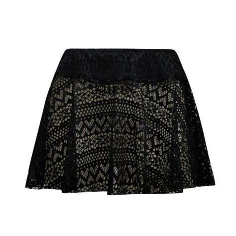 Maillot De Bain Bas Bikini En Dentelle Au Crochet Pour Femmes Jupe Courte Jupe Culotte Noir