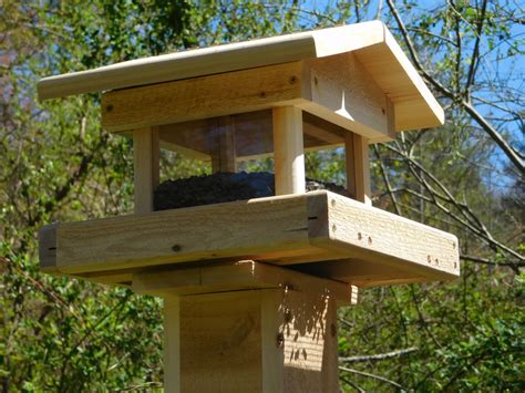 Post Mount Bird Feeder Cedar Four Sided Bird Feeder Large