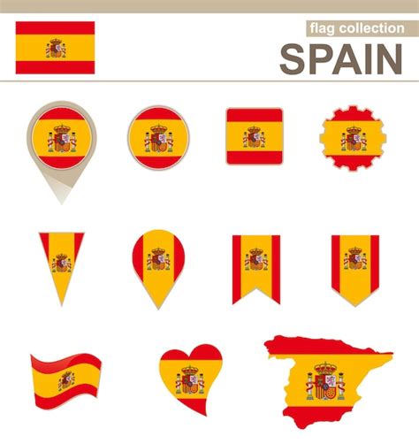 Colección bandera de españa 12 versiones Vector Premium