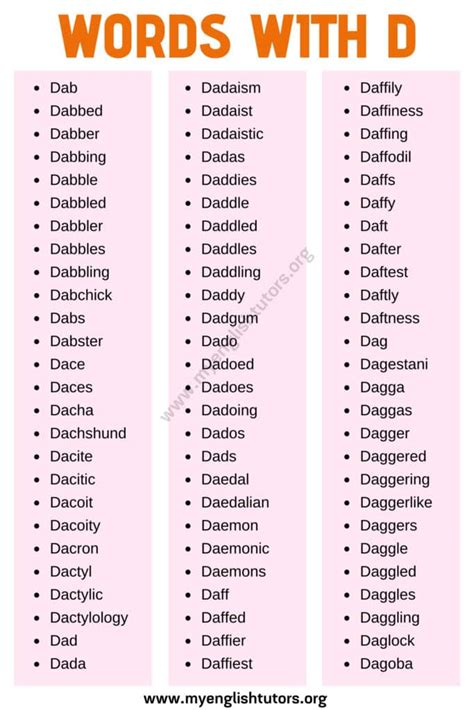 Words That Start With D List Of D Words With Useful Examples My