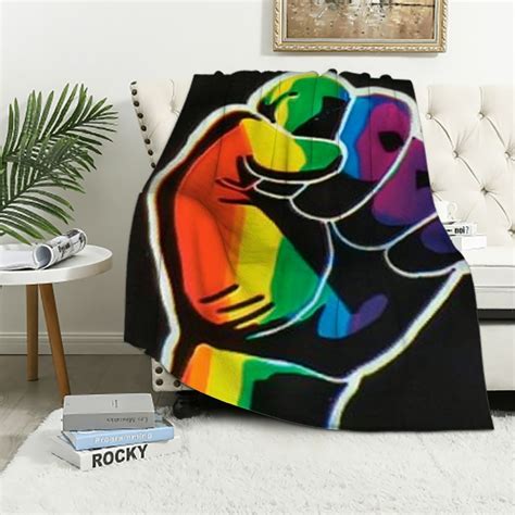 Awerp Lgbt Throw Blanket Rainbow Progress Pride Blanket Soft Cozy Flannel Lightweight Plush