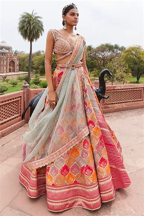 Multi Colored Woven Silk Banarasi Wedding Lehenga Set By Aditi Gupta At