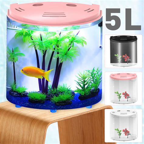 Mini Fish Tank Betta Fish Bowl Half Moon Aquarium Kit With LED Light 1