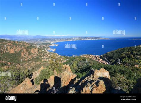 Top View Above The Coastline And The Snowed Mountain Of The French