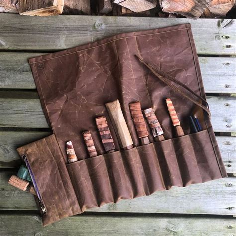 Warm Brown Waxed Canvas Tool Roll Pen Pencil Paintbrush Roll