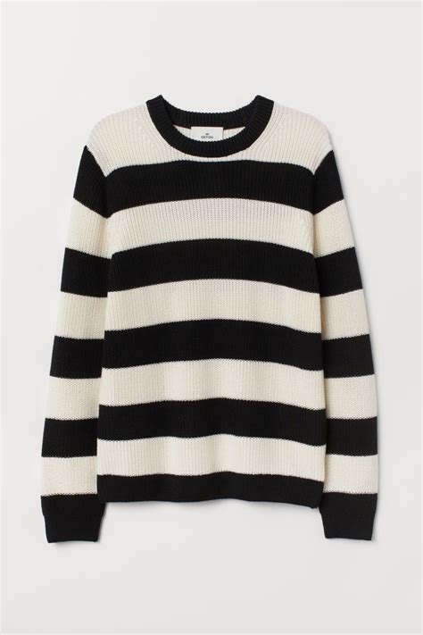 Ribbed Sweater Black White Striped Men Handm Us In 2020 Ribbed