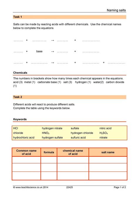 Practice Worksheet Naming Acids