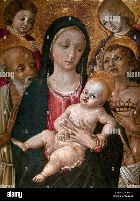 Madonna And Child With Saint Jerome Sebastian Two Angels 15th Cent By