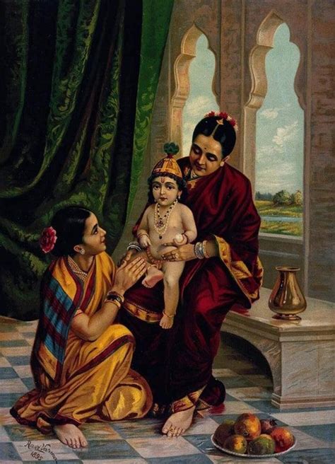 Infant Krishna Sitting On Yashoda S Lap By Raja Ravi Varma Canvas