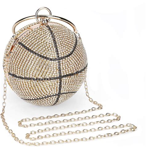 Basketball Shaped Clutch Bags Rhinestones Evening Purse Glitter Ball