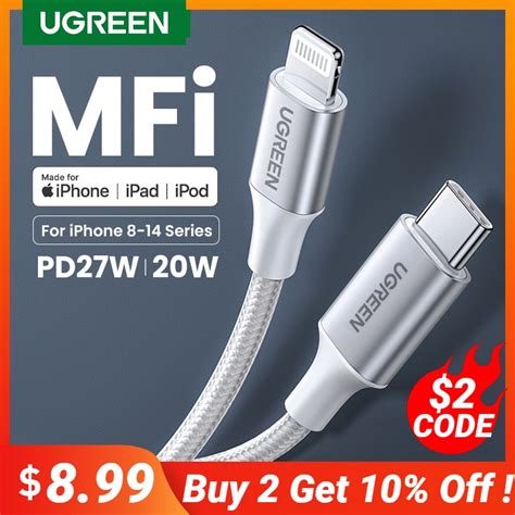 UGREEN MFi 20 30W USB C 타입 라이트닝 케이블 아이폰 14 프로 맥스 13 12 플러스 미니 PD 고속 충전