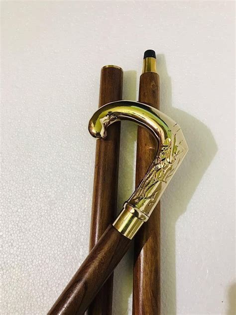 Walking Stick Antique Brass Head Handle Walking Cane Gem