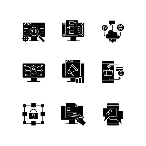 Digitale Kompetenz Schwarze Glyphen Symbole Auf Wei Em Raum Risiken