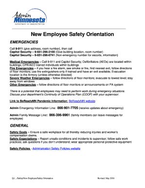 Fillable Online New Employee Safety Orientation Administration And