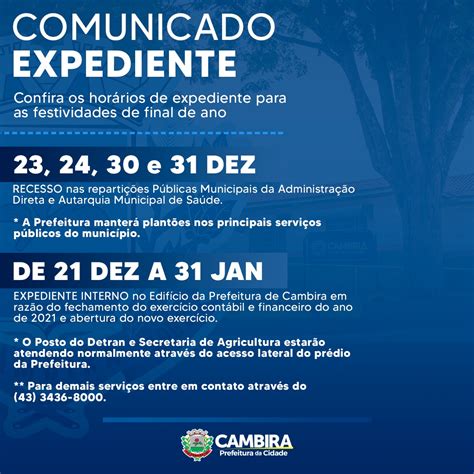 Comunicado AtenÇÃo Para Os HorÁrios De Expediente Da Prefeitura