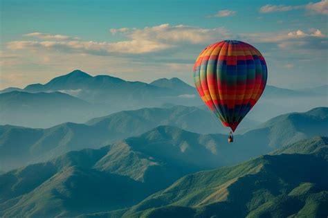 Premium Photo Hot Air Balloon Flying Over The Mountain View