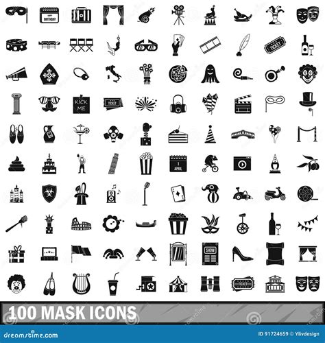 100 Iconos Fijados Estilo Simple De La Máscara Ilustración Del Vector