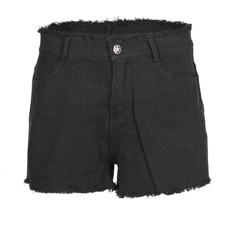 Women Hot Black Solid Woman Color Denim Shorts Girls Casual Pockets