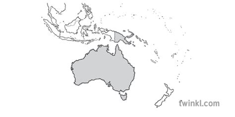 Map Of Australia And Papua New Guinea Geography Ks2 Black And White Rgb