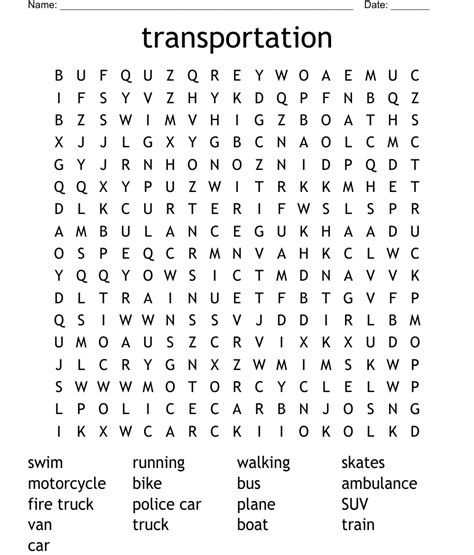 Transportation Word Search Wordmint