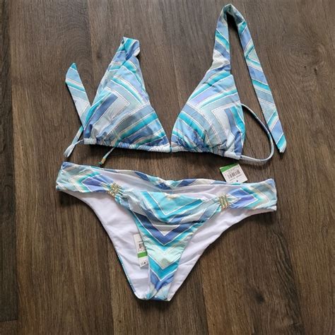 Bar III Swim Bar Iii Blue And White Geometric Bikini Set Nwt Poshmark