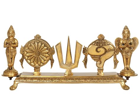 7" Brass Fine Vaishnava Symbols with Hanuman and Garuda Standing on ...