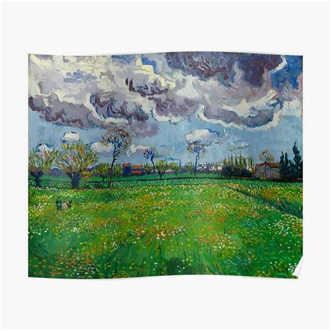 Póster Vintage Vincent van Gogh Meadow con flores bajo un cielo