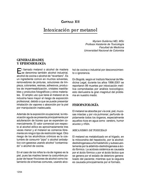 Intoxicacion por metanol GUÍAS PARA MAN EJO DE URGEN CIAS CAPÍTULO X