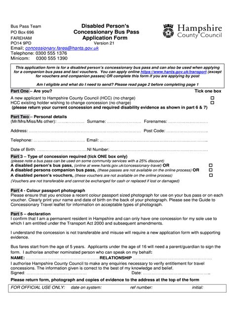 Fillable Online Disabled Persons Concessionary Bus Pass Application