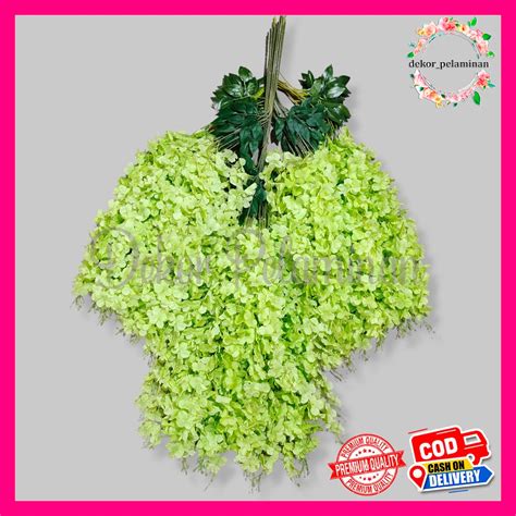 Jual COD 1 LUSIN WISTERIA JUMBO GANTUNG ARTIFICIAL DAUN RAMBAT