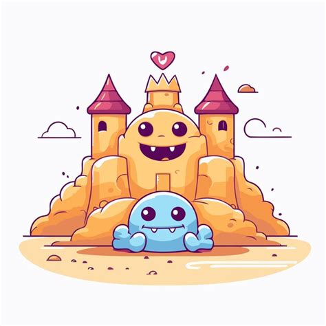 Curioso castillo de dibujos animados en la arena ilustración vectorial