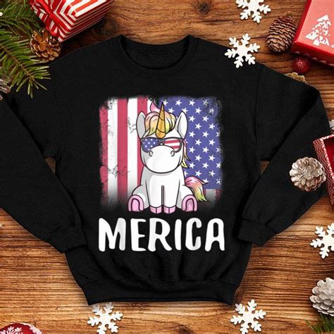 Merica Unicorn Patriotic Usa Flag 4th Of July American Cute Shirt Hoodie Sweater Longsleeve T