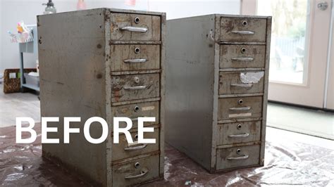 Before After Pretty Metal Cabinet Makeover Thrift Diving Youtube