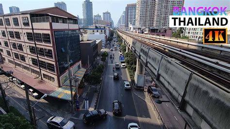 4K Thailand Bangkok Sukhumvit Road BTS Skytrain Station Bang Chak Phra