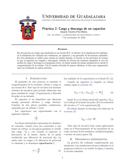 Práctica 2 Carga Y Descarga De Un Capacitor Pdf