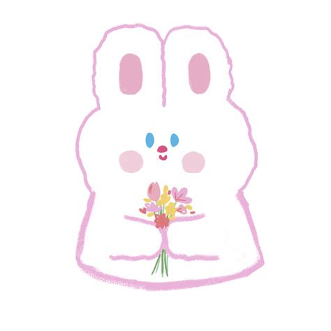 Korean Cute Bunny Png Image Korean Cute Bunny Holding Flowers Sticker