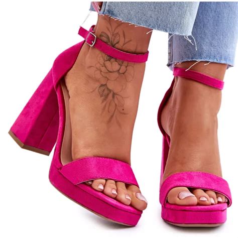 SANDALIAS DE GAMUZA de tacón cuadrado Merila fucsia de moda rosado EUR