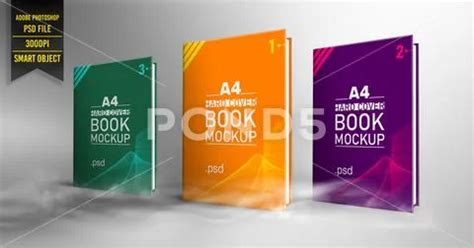 PSD Template: Set of Three A4 Hard Cover Book Mockup. Editable psd mockup #252447713