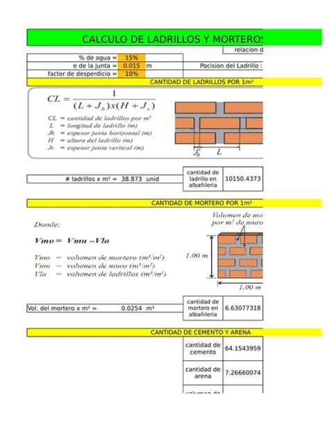 Hoja De Excel De Calculo De Ladrillo Y Mortero Udocz Sexiz Pix