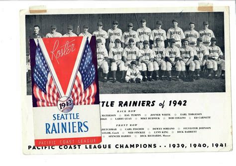 Vintage 1942 Seattle Rainiers Team Photo Roster Pacific Coast League