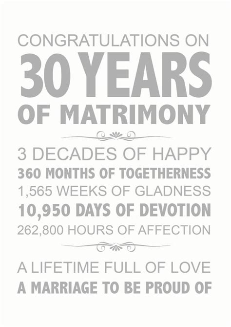 Cute Poem Anniversary Card 30 Years Congratulations On 30 Years Of