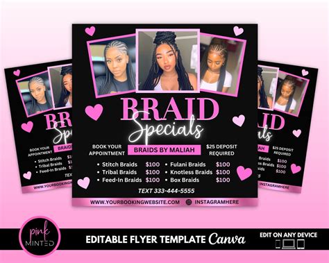 Braiding Flyer Braids Flyer Canva Hair Flyer Braiding Hair Flyer