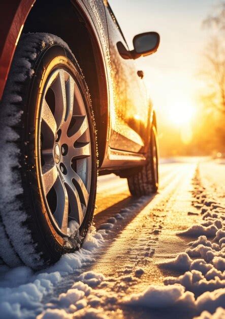 Premium AI Image Winter Snowy Car Tires In The Snowing Winter Season