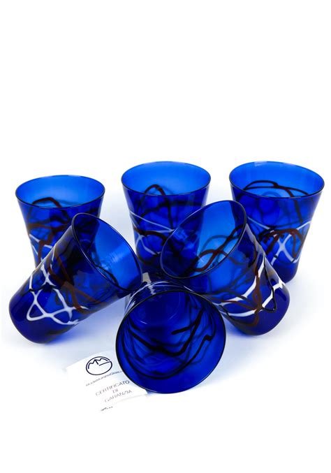 Robis Set Di Sei Bicchieri In Vetro Di Murano Blu Miami Made