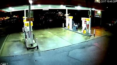 North Seattle gas pump on fire after being hit by Uber on Make a GIF