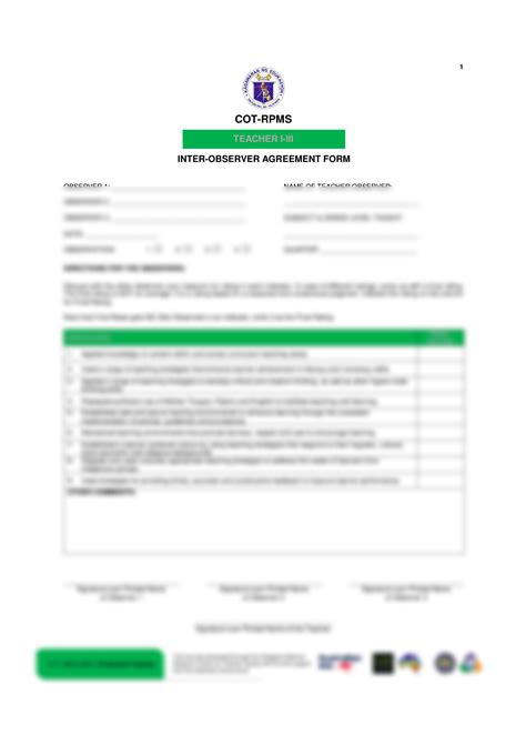 Solution Appendix C 10 Cot Rpms Inter Observer Agreement Form For T