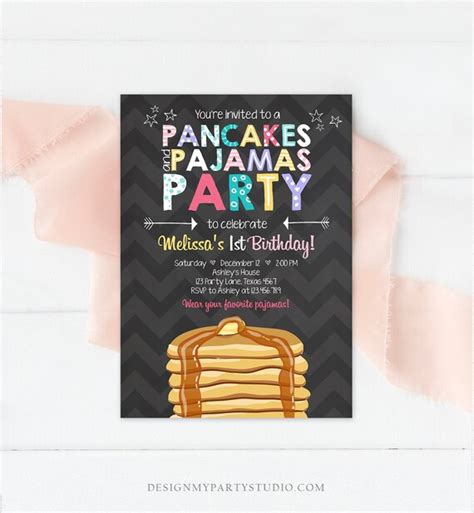 Editable Pancakes And Pajamas Birthday Invitation Girl Birthday